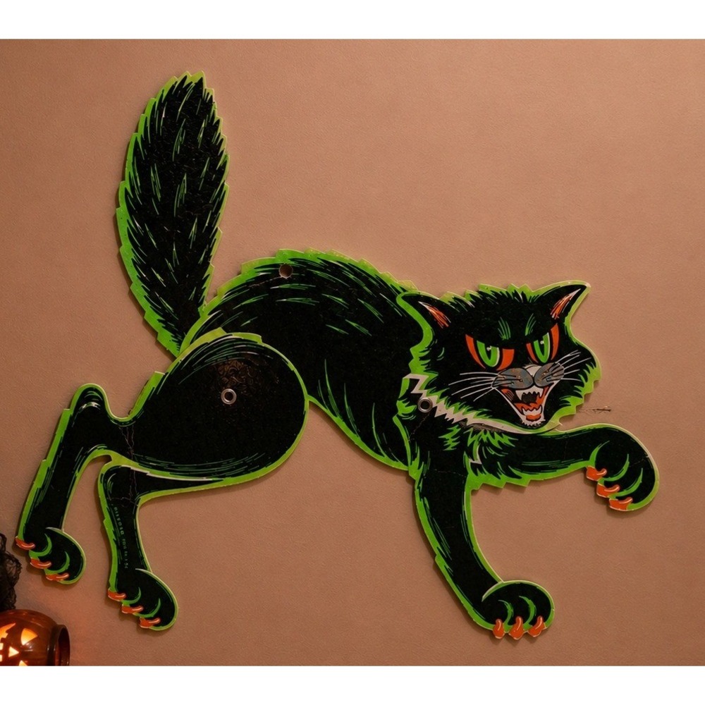 Vintage Beistle Jointed Black Cat Halloween Die Cut Retro Party Decoration USA